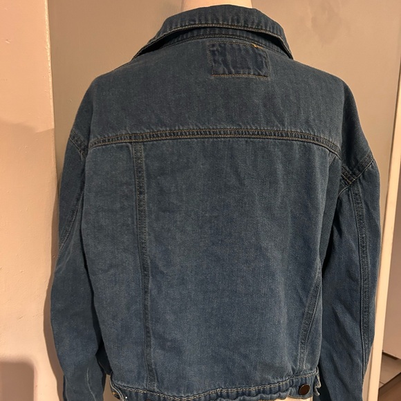 Set of two - denim jacket and burgundy vertical ribbed dress. Both size large. - Picture 2 of 4